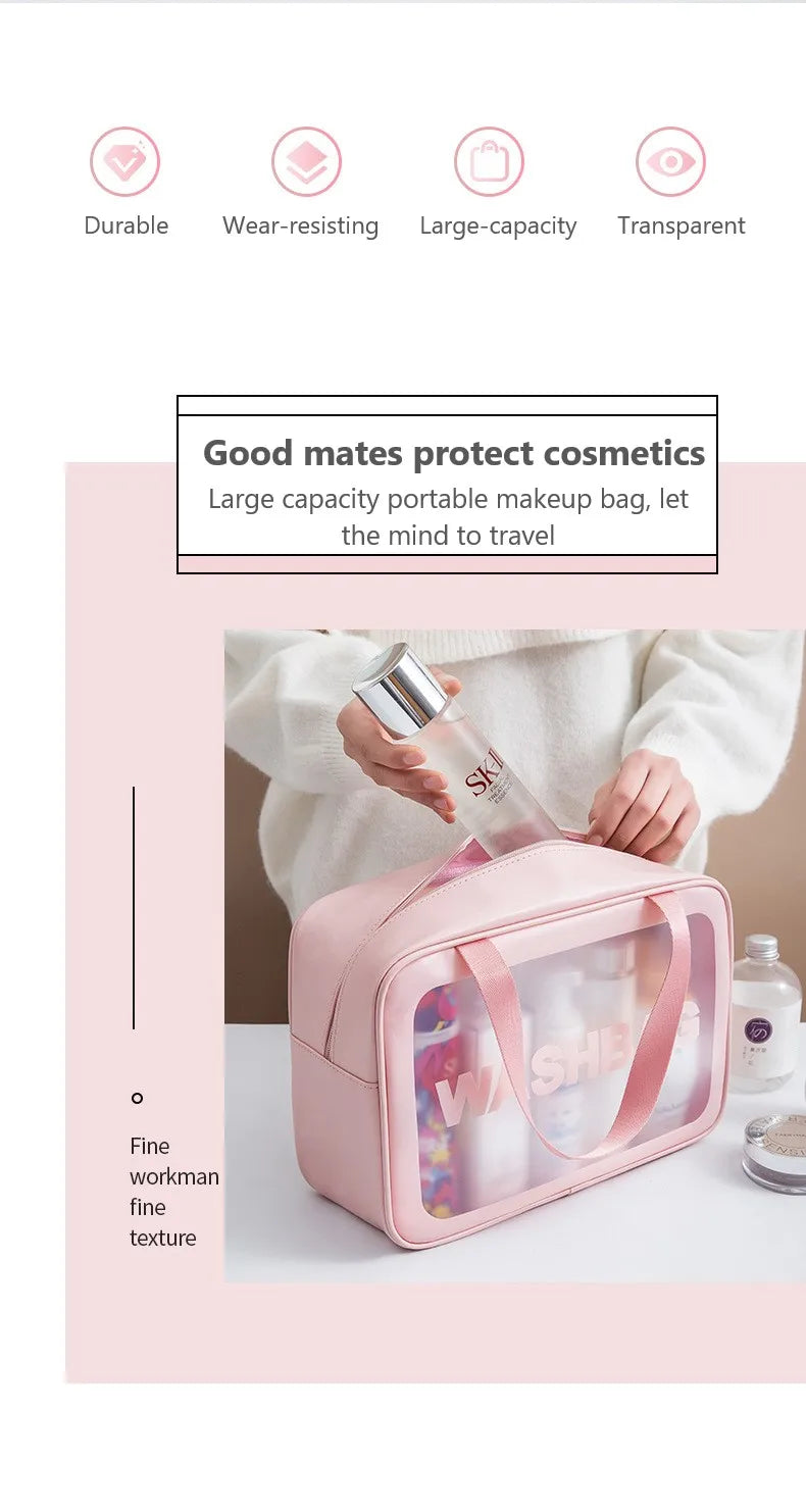 PU Women Travel Storage Bag Cosmetic Bag Makeup Bag Travel Organizer Bags Waterproof Washbag Transparent Cosmetic Cases