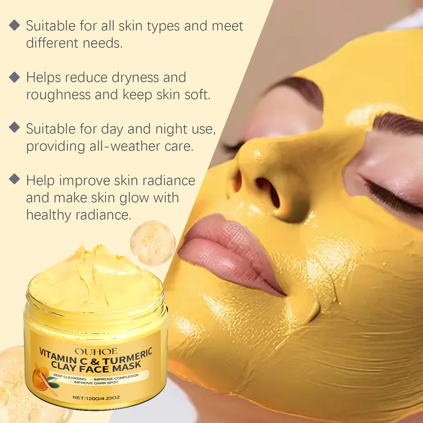 Vitamin C Turmeric Mud Mask Cleansing Shrinking Pores Moisturizer Brighten Deep Hydration Lightening Reduce Dullness Clay Mask