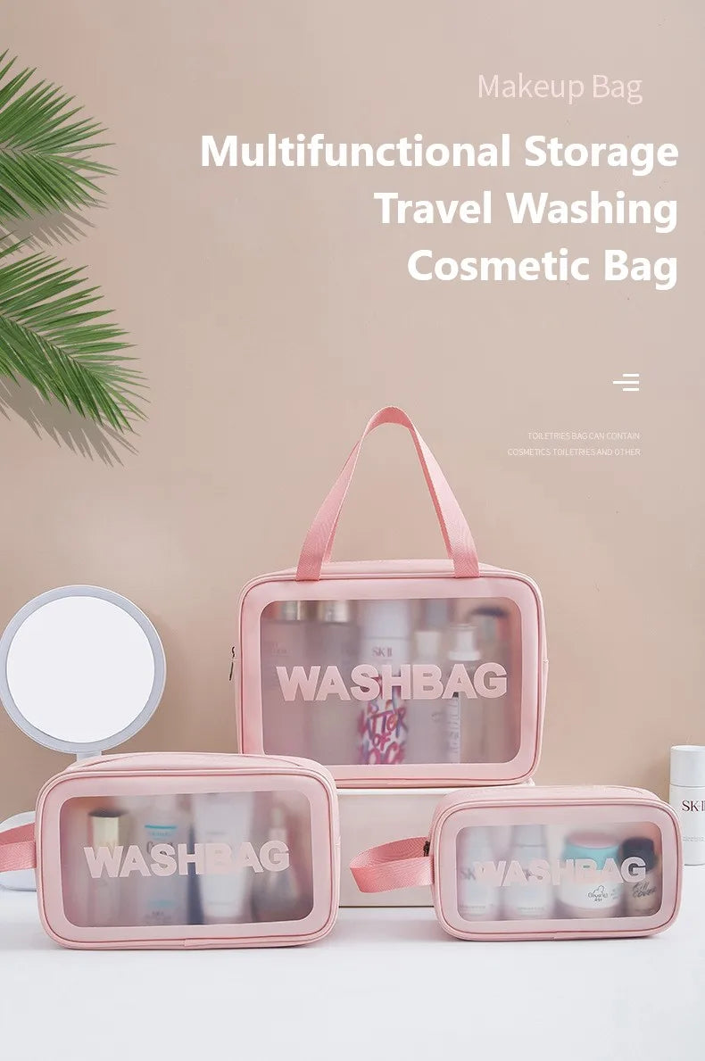 PU Women Travel Storage Bag Cosmetic Bag Makeup Bag Travel Organizer Bags Waterproof Washbag Transparent Cosmetic Cases