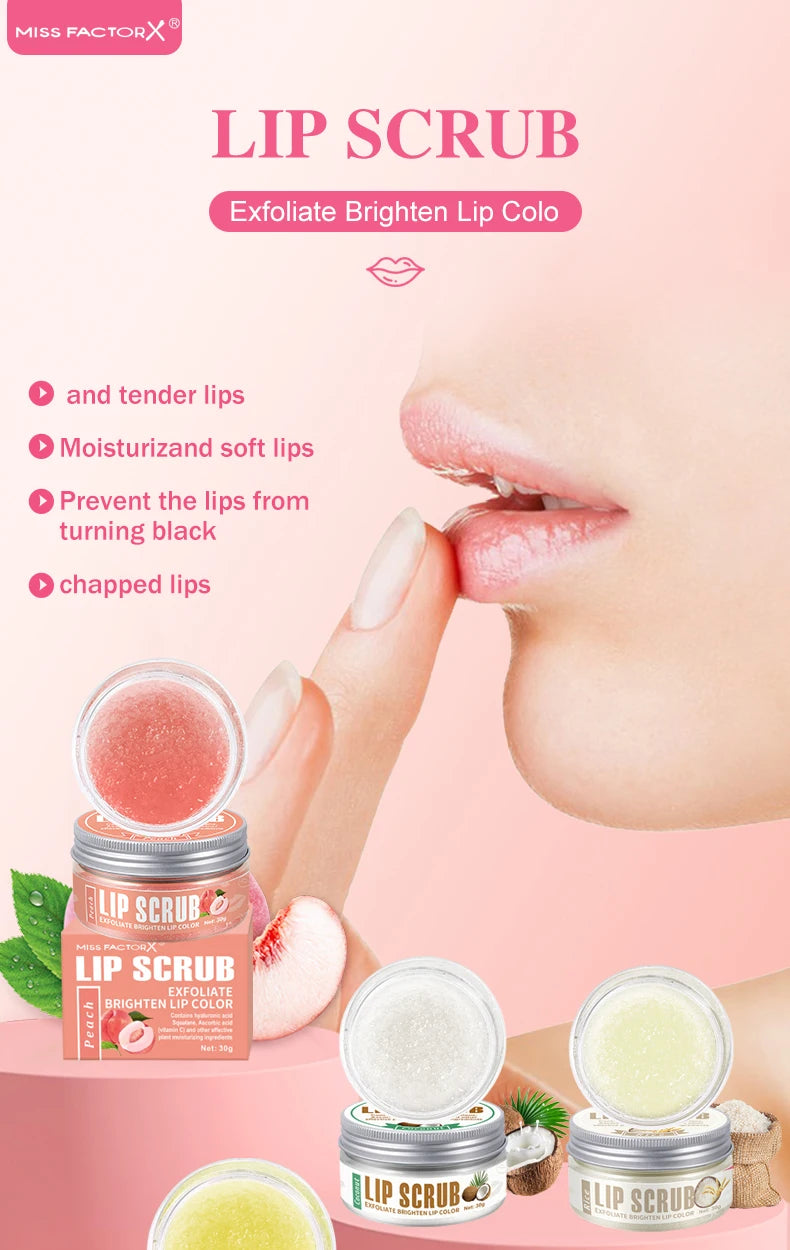 Lip Scrub 30g Peach Honey Rice Coconut Brightening Lip Color Exfoliating Moisturizing lips